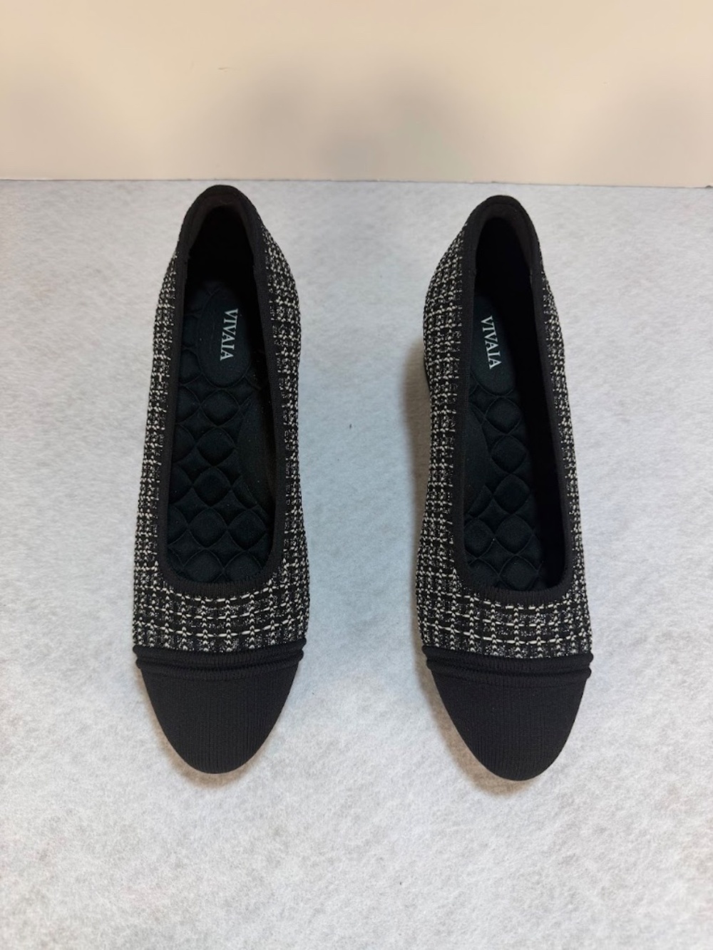 VIVAIA Women's Knit Block Heel Pumps Black White Tweed Size EU 41 US 10.5 - Picture 7 of 7